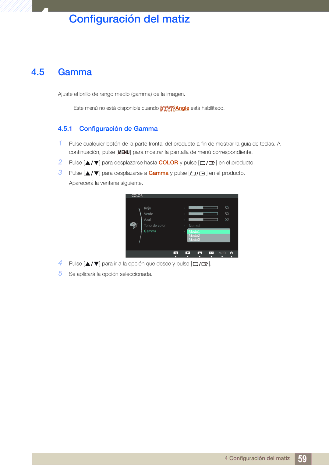 Samsung LS22C45UDW/EN, LS22C45UFS/EN manual Configuración de Gamma 