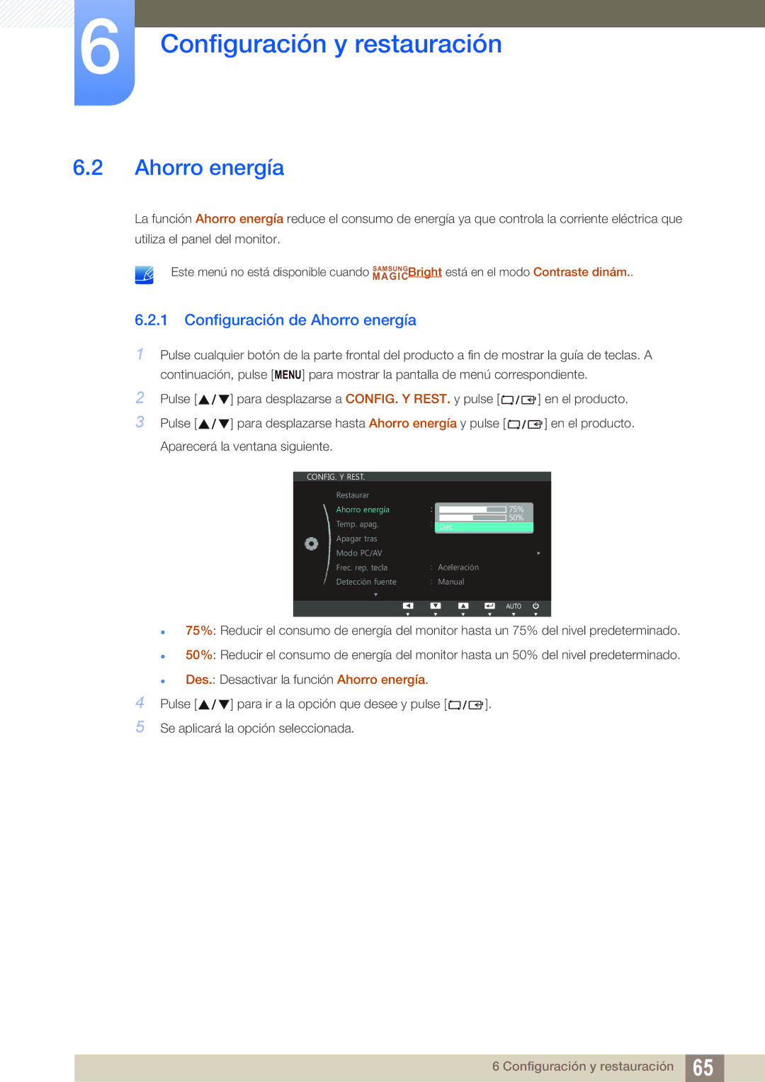 Samsung LS22C45UDW/EN, LS22C45UFS/EN manual Configuración de Ahorro energía 