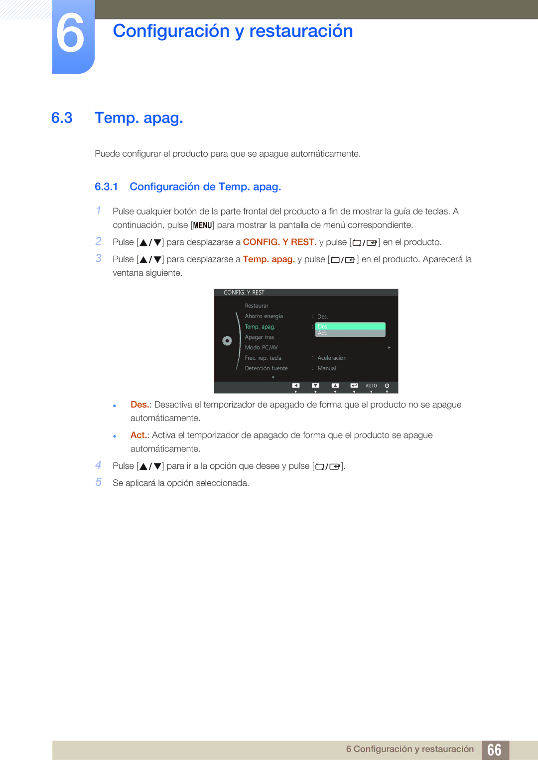 Samsung LS22C45UFS/EN, LS22C45UDW/EN manual Configuración de Temp. apag 