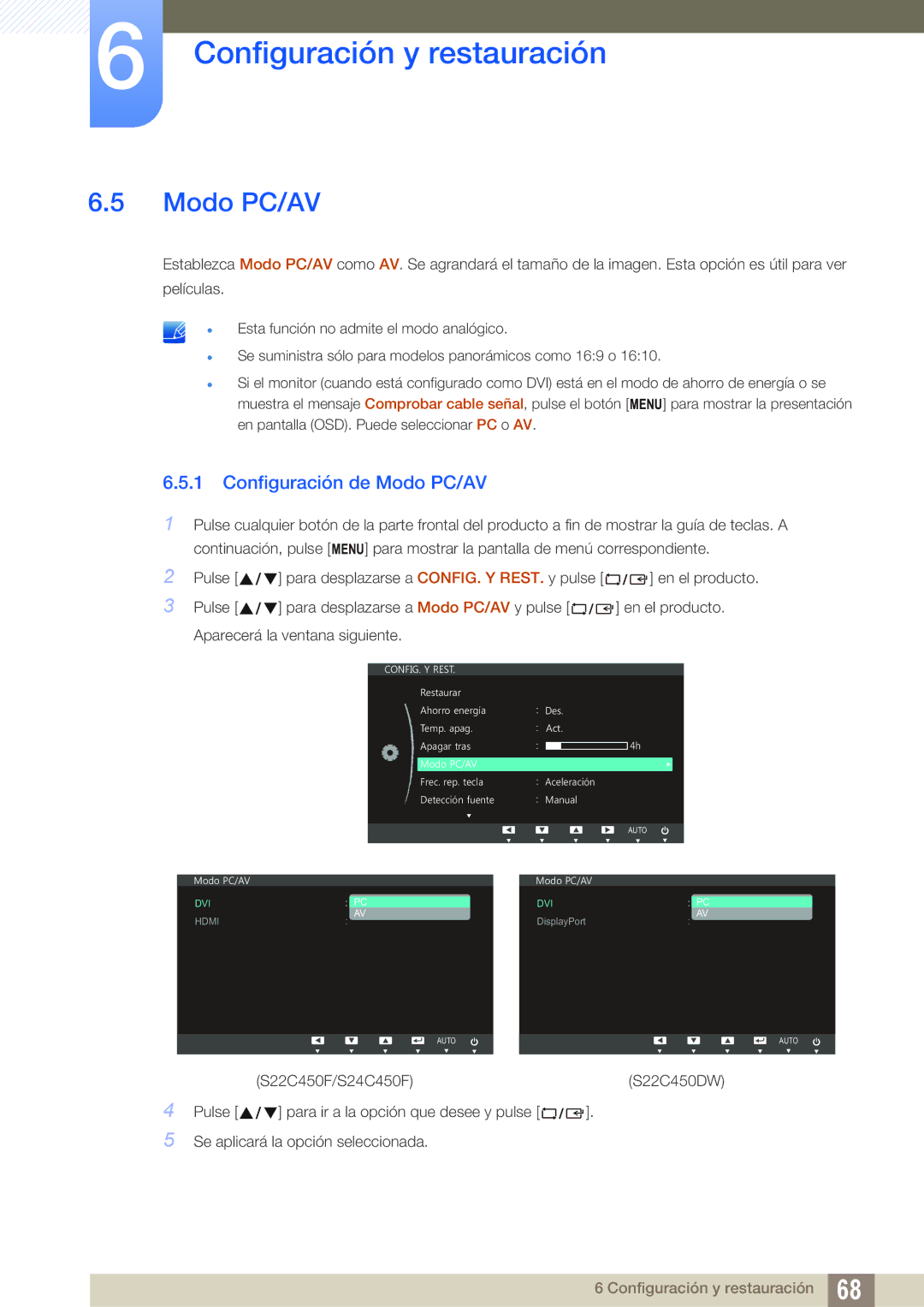 Samsung LS22C45UFS/EN, LS22C45UDW/EN manual Configuración de Modo PC/AV 