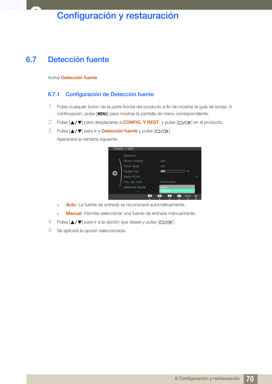 Samsung LS22C45UFS/EN, LS22C45UDW/EN manual Configuración de Detección fuente 