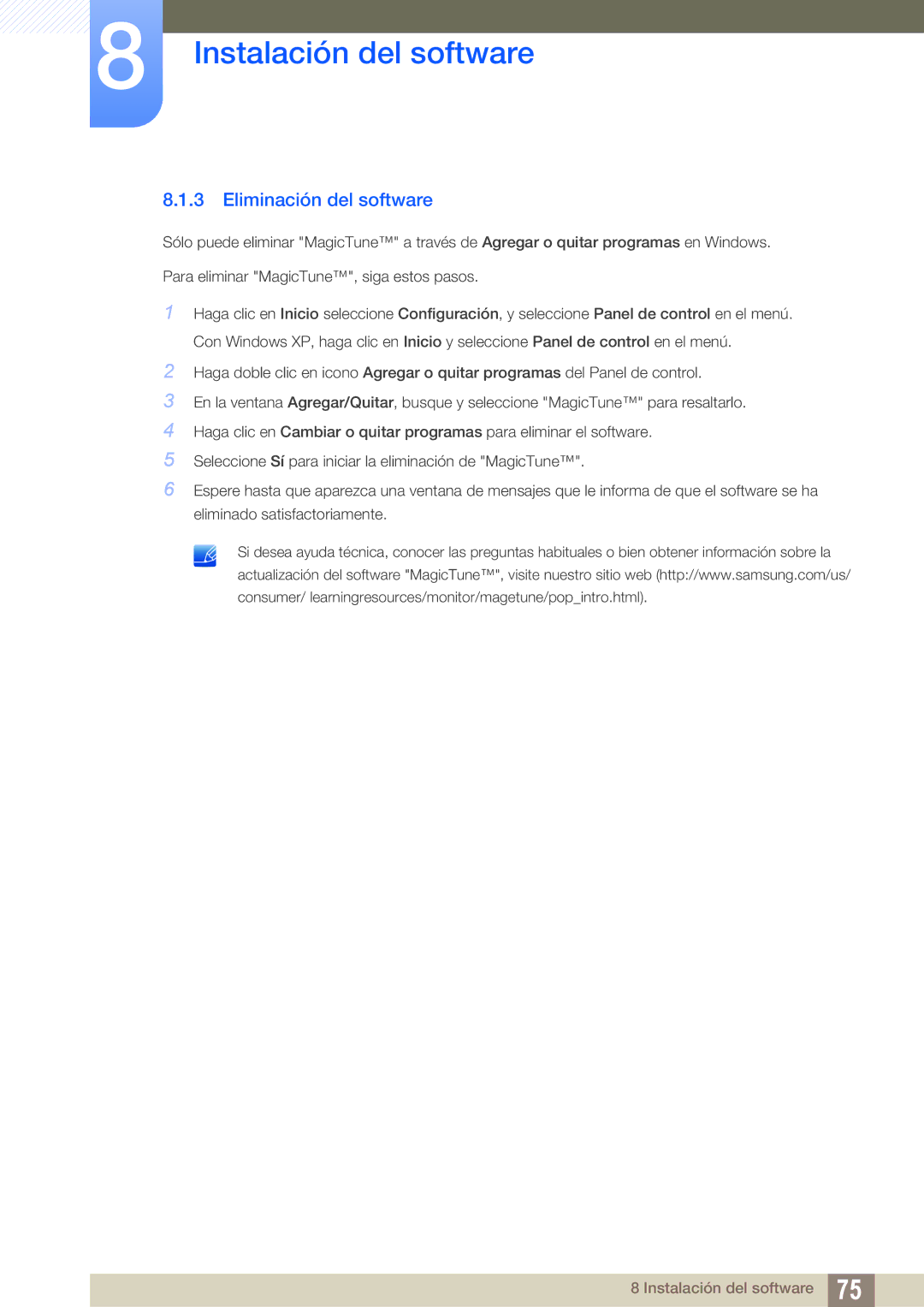 Samsung LS22C45UDW/EN, LS22C45UFS/EN manual Eliminación del software 