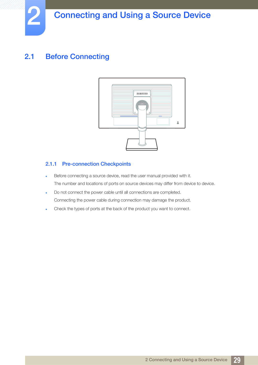 Samsung LS22C45UDW/EN, LS22C45UFS/EN Connecting and Using a Source Device, Before Connecting, Pre-connection Checkpoints 