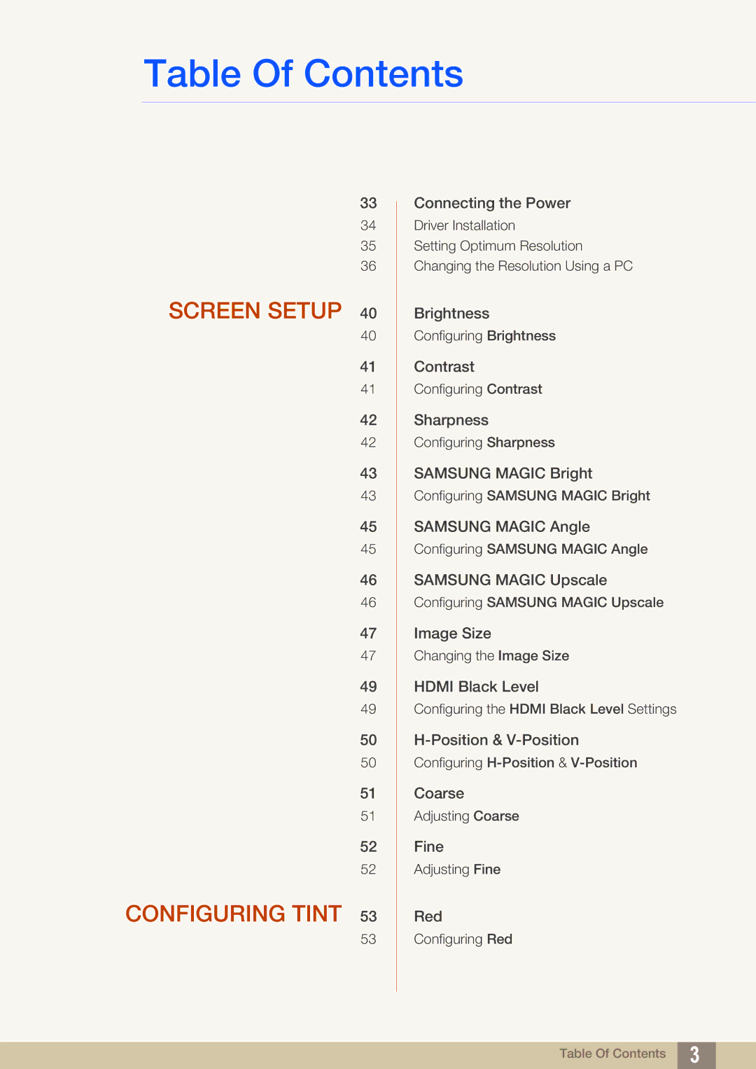 Samsung LS22C45UFS/EN, LS24C45UFS/EN, LS22C45UDW/EN manual Screen Setup Configuring Tint 