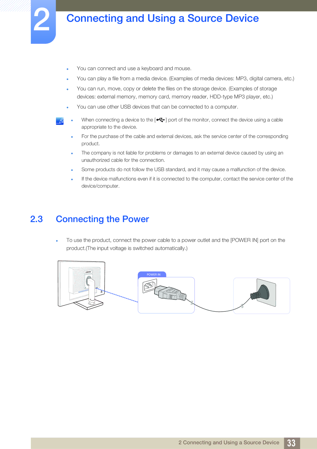 Samsung LS22C45UFS/EN, LS24C45UFS/EN, LS22C45UDW/EN manual Connecting the Power 