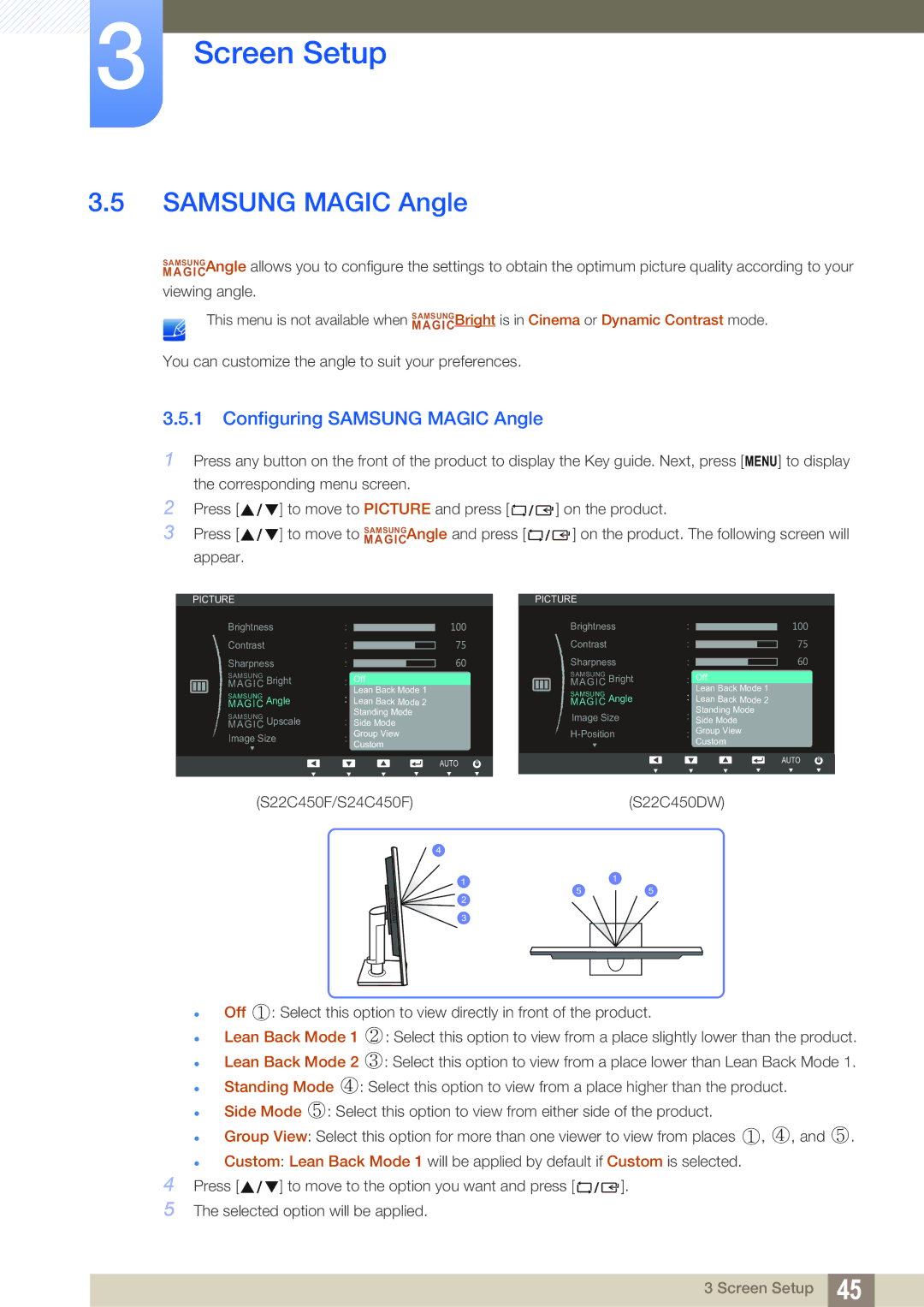 Samsung LS22C45UFS/EN, LS24C45UFS/EN, LS22C45UDW/EN manual Configuring Samsung Magic Angle 