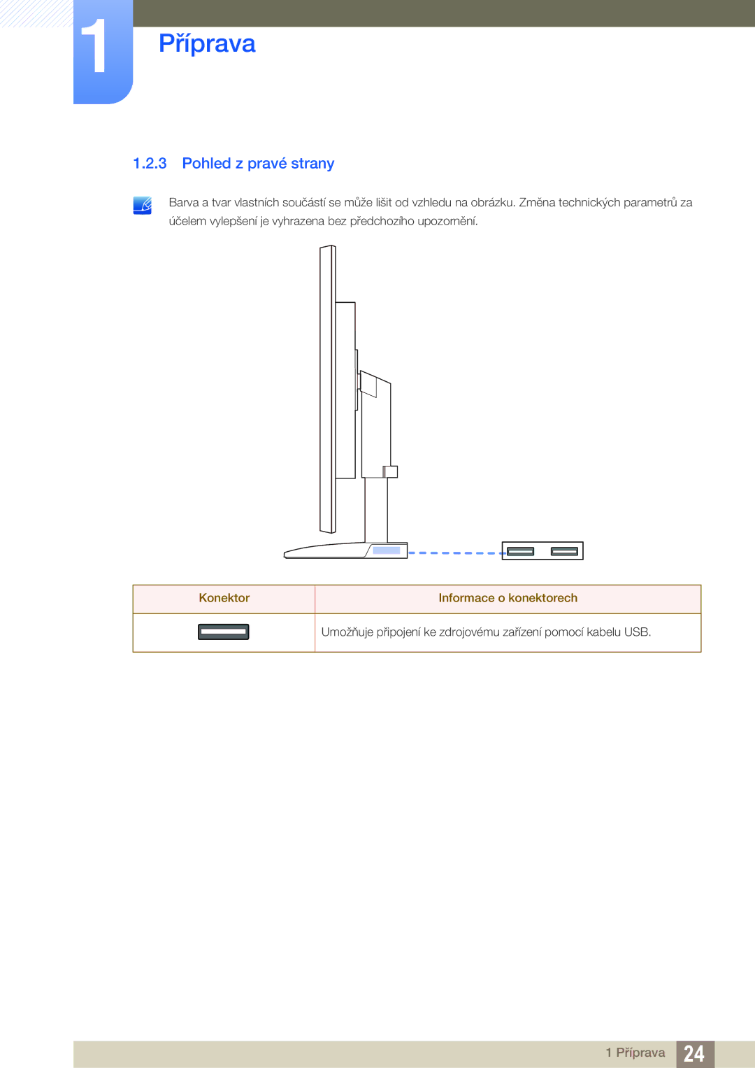 Samsung LS22C45UFS/EN, LS24C45UFS/EN, LS22C45UDW/EN manual Pohled z pravé strany 