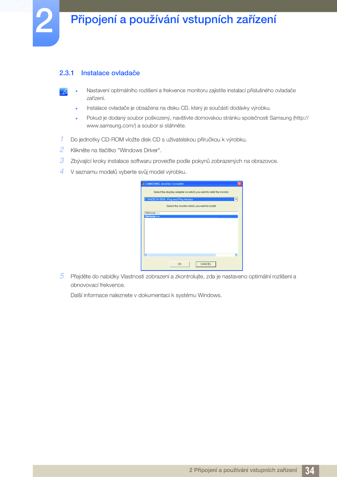 Samsung LS24C45UFS/EN, LS22C45UFS/EN, LS22C45UDW/EN manual Instalace ovladače 