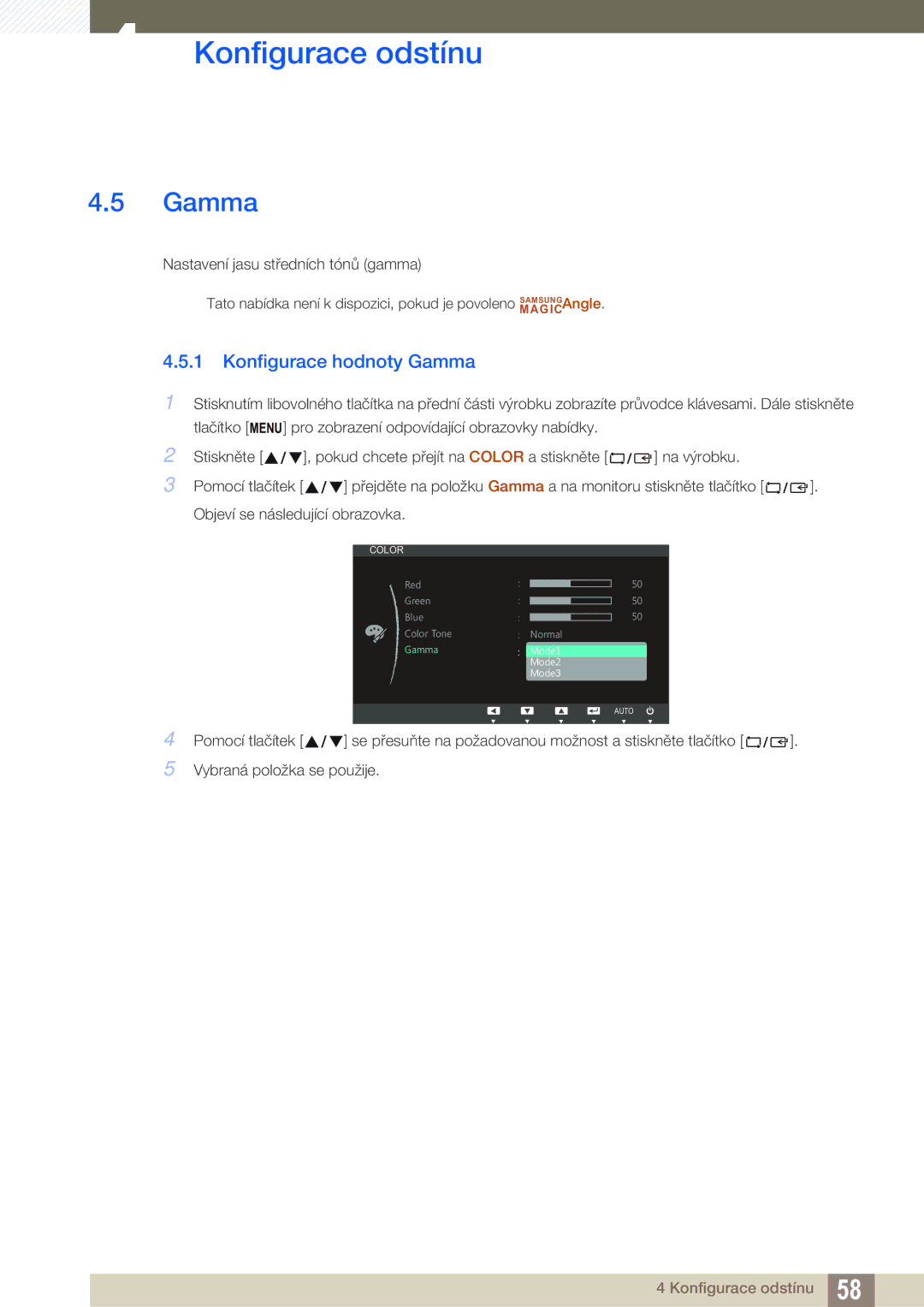 Samsung LS24C45UFS/EN, LS22C45UFS/EN, LS22C45UDW/EN manual Konfigurace hodnoty Gamma 