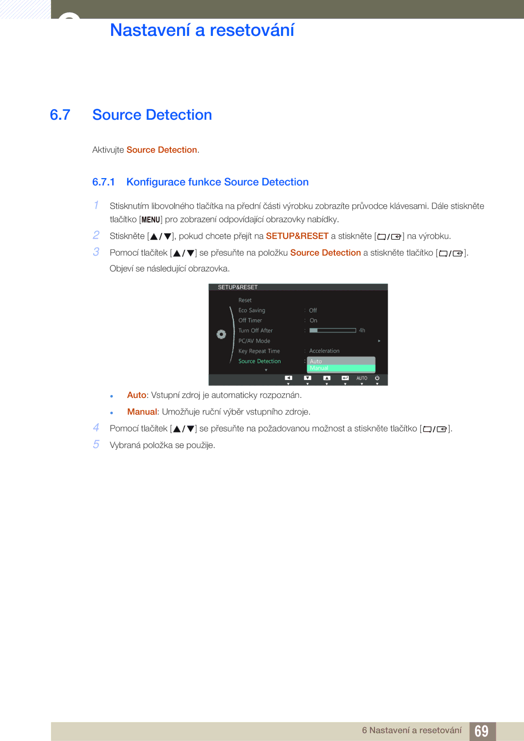 Samsung LS22C45UFS/EN, LS24C45UFS/EN, LS22C45UDW/EN manual Konfigurace funkce Source Detection 