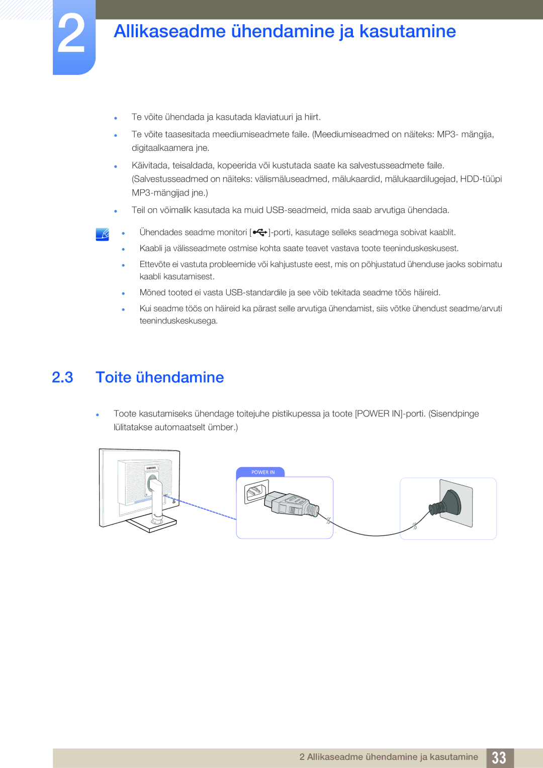 Samsung LS22C45UFS/EN, LS24C45UFS/EN, LS22C45UDW/EN manual Toite ühendamine 