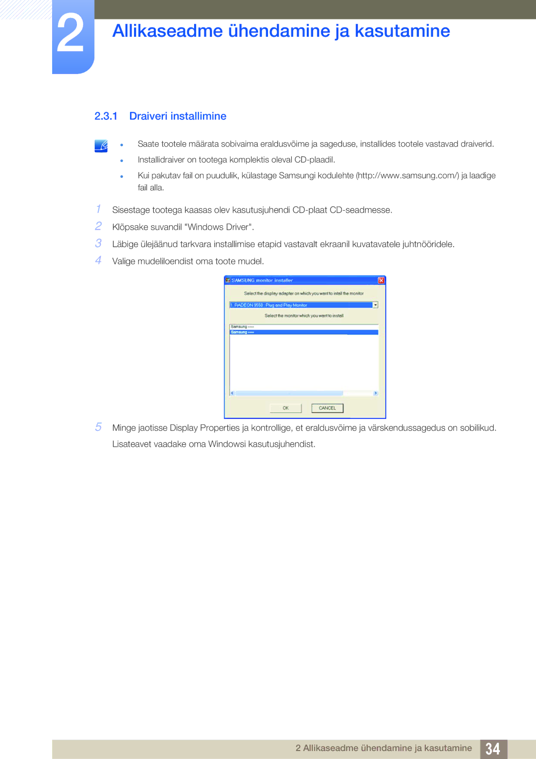 Samsung LS24C45UFS/EN, LS22C45UFS/EN, LS22C45UDW/EN manual Draiveri installimine 