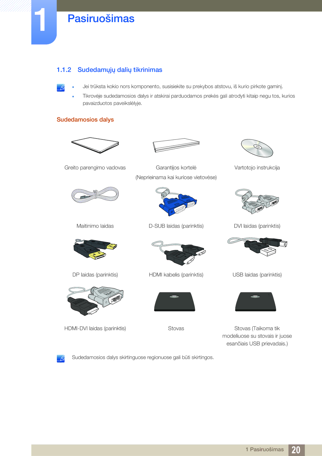 Samsung LS22C45UDW/EN, LS22C45UFS/EN, LS24C45UFS/EN manual Sudedamųjų dalių tikrinimas, Sudedamosios dalys 