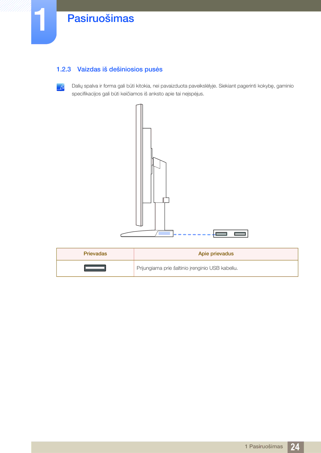 Samsung LS22C45UFS/EN, LS24C45UFS/EN, LS22C45UDW/EN manual Vaizdas iš dešiniosios pusės 