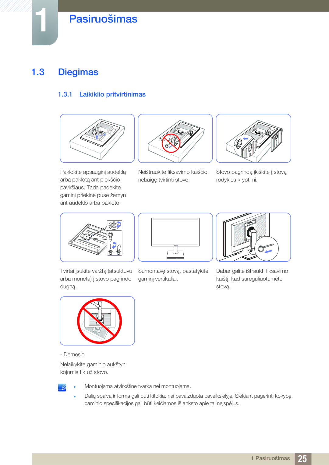 Samsung LS24C45UFS/EN, LS22C45UFS/EN, LS22C45UDW/EN manual Diegimas, Laikiklio pritvirtinimas 