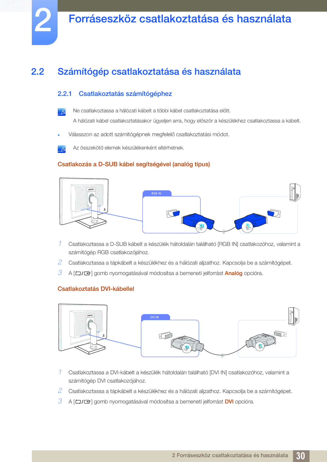 Samsung LS22C45UFS/EN Számítógép csatlakoztatása és használata, Csatlakoztatás számítógéphez, Csatlakoztatás DVI-kábellel 