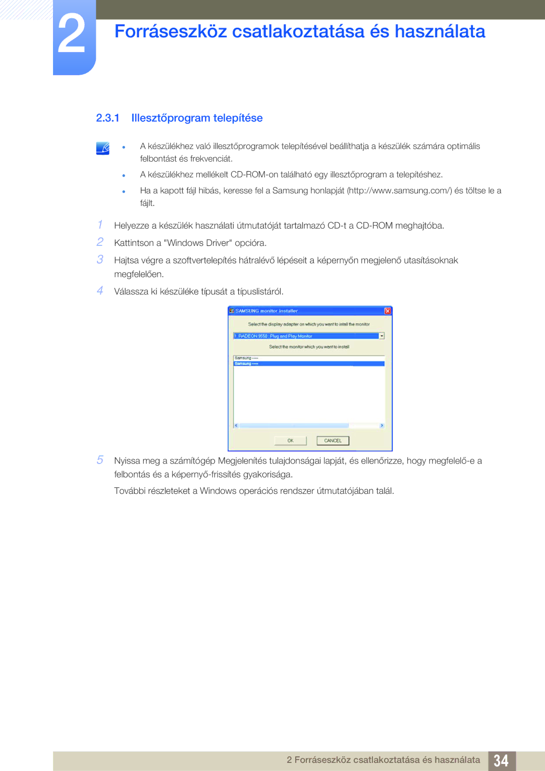 Samsung LS24C45UFS/EN, LS22C45UFS/EN, LS22C45UDW/EN manual Illesztőprogram telepítése 