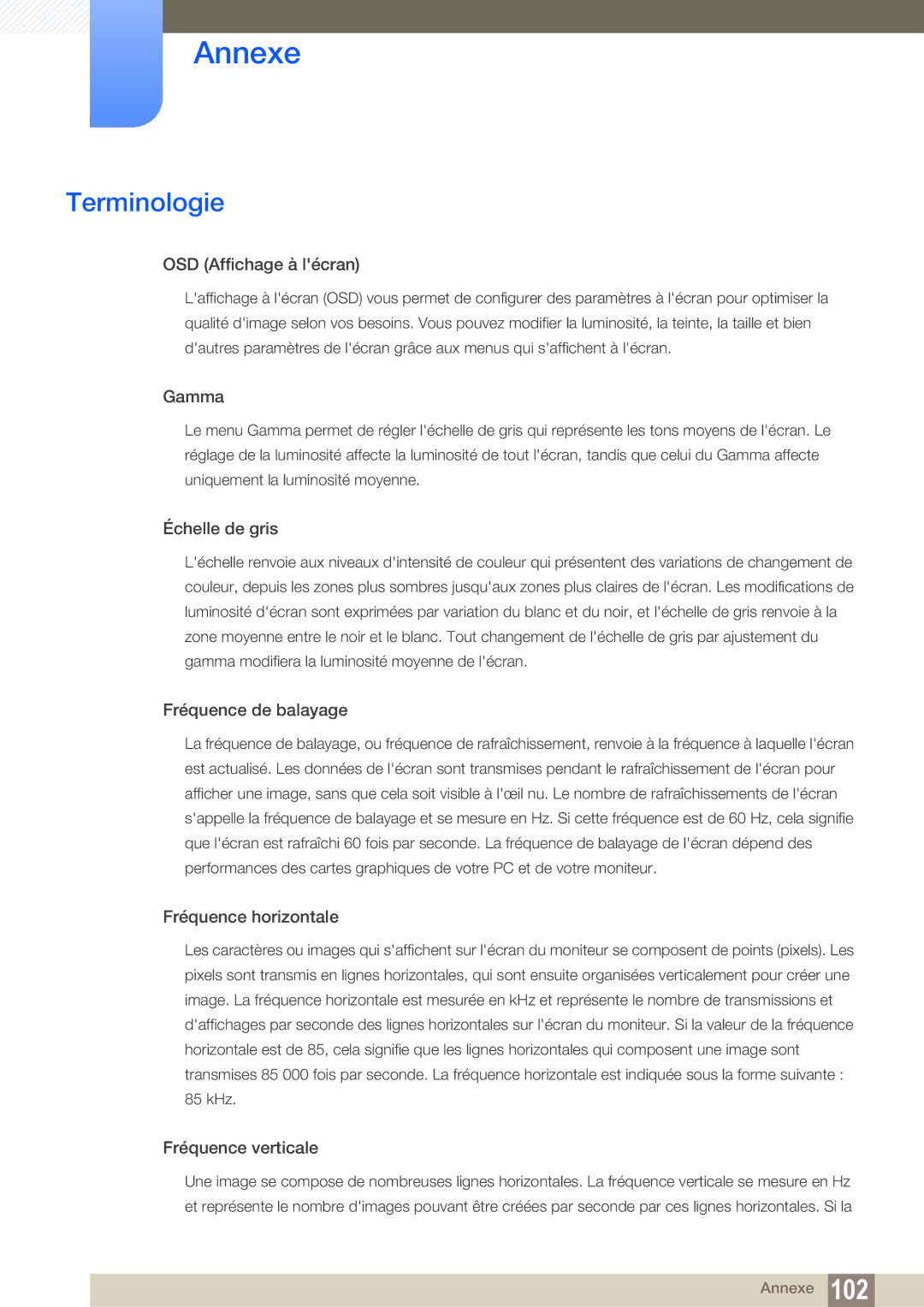 Samsung LS22C45UFS/EN, LS24C45UFS/EN manual Terminologie, OSD Affichage à lécran 