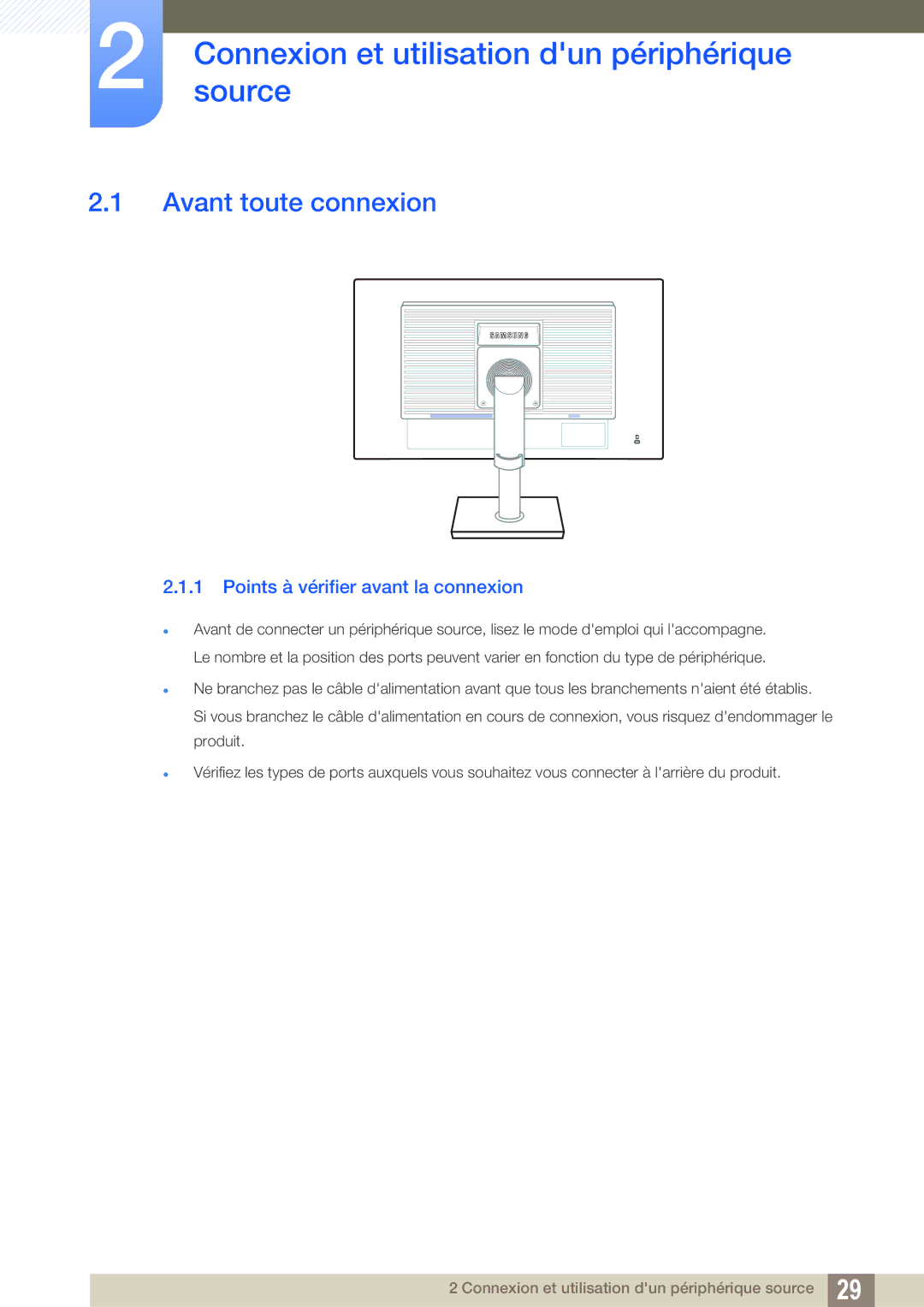 Samsung LS24C45UFS/EN, LS22C45UFS/EN manual Connexionsource et utilisation dun périphérique, Avant toute connexion 