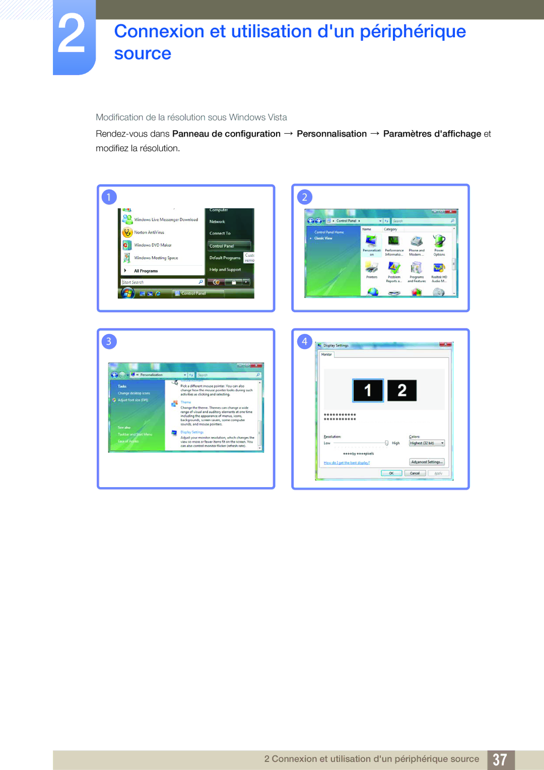 Samsung LS24C45UFS/EN, LS22C45UFS/EN manual Modification de la résolution sous Windows Vista 