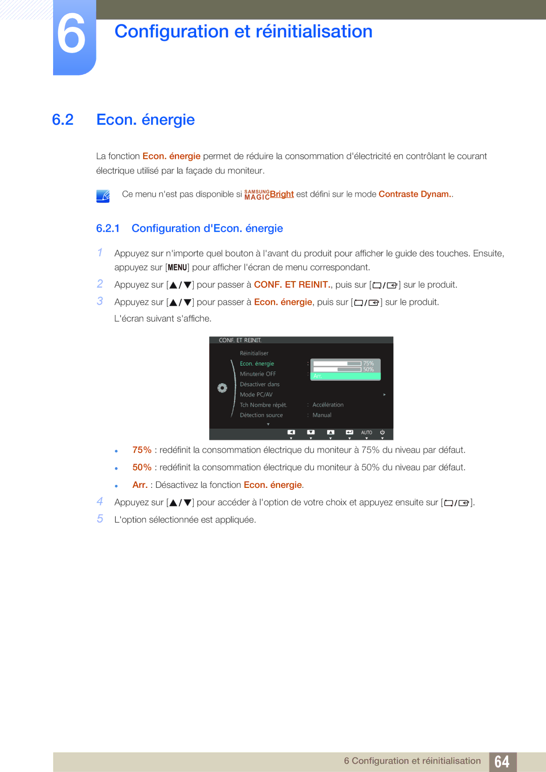 Samsung LS22C45UFS/EN, LS24C45UFS/EN manual Configuration dEcon. énergie 