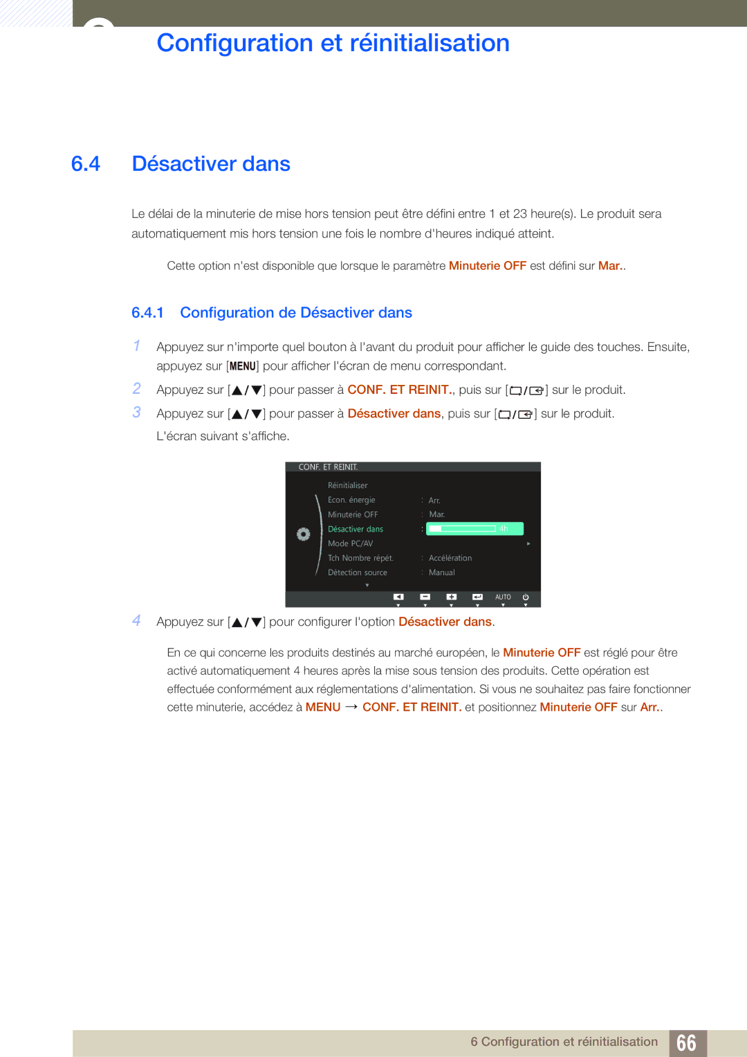 Samsung LS22C45UFS/EN, LS24C45UFS/EN manual Configuration de Désactiver dans 