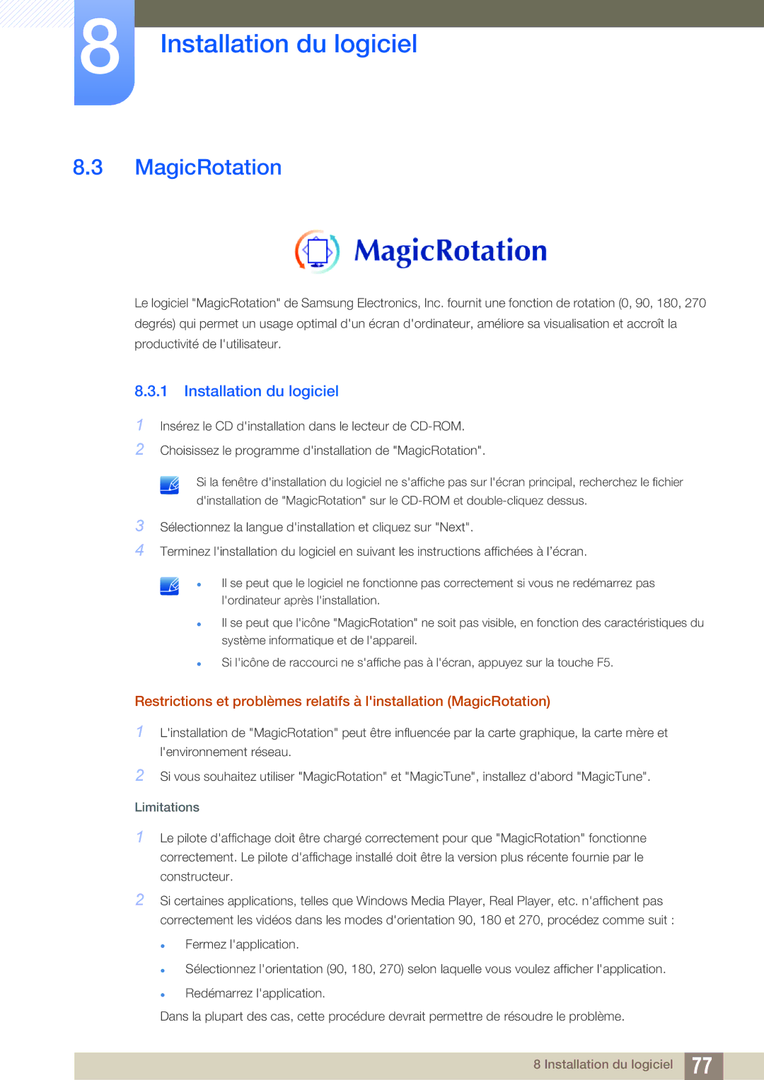 Samsung LS24C45UFS/EN, LS22C45UFS/EN manual MagicRotation, Limitations 