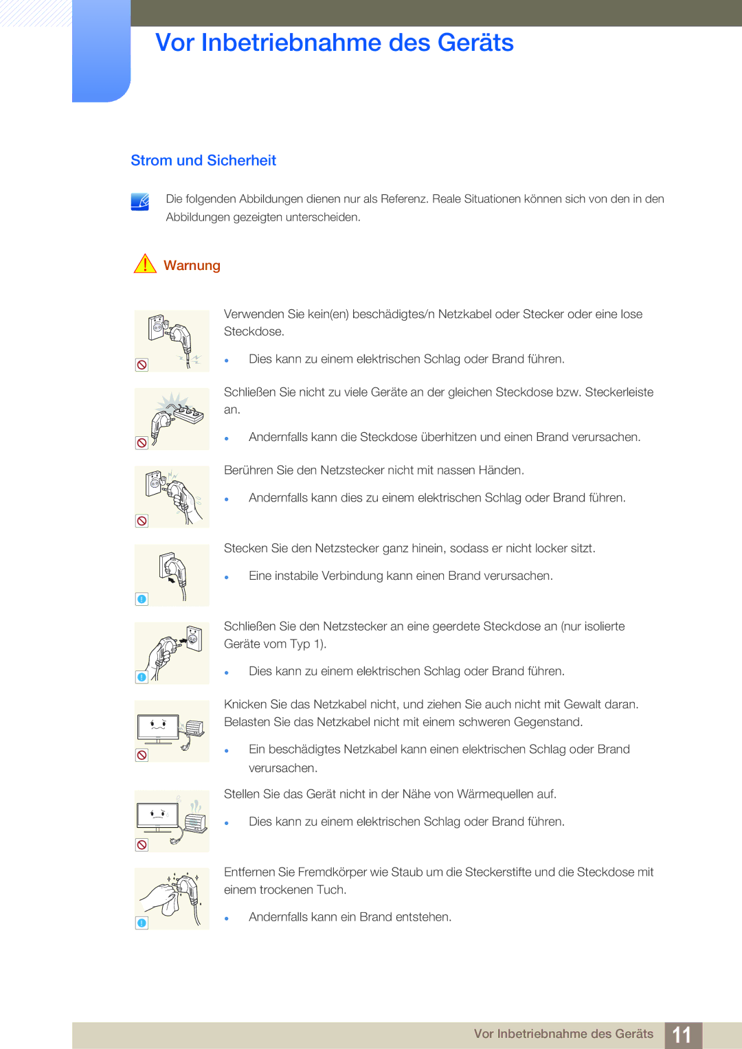 Samsung LS24C45UFS/EN, LS22C45UFS/EN manual Strom und Sicherheit, Warnung 