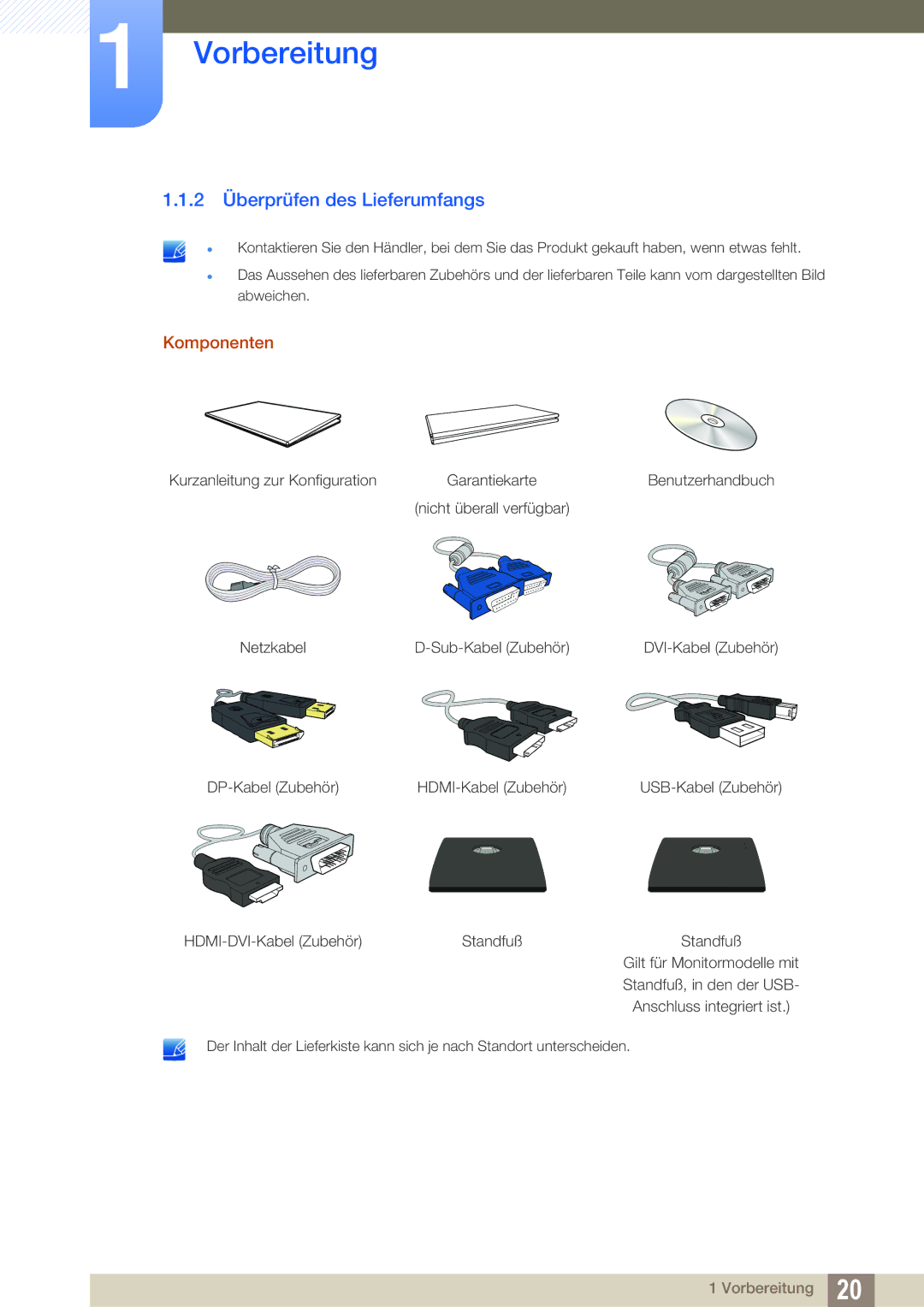 Samsung LS22C45UFS/EN, LS24C45UFS/EN manual 2 Überprüfen des Lieferumfangs, Komponenten 