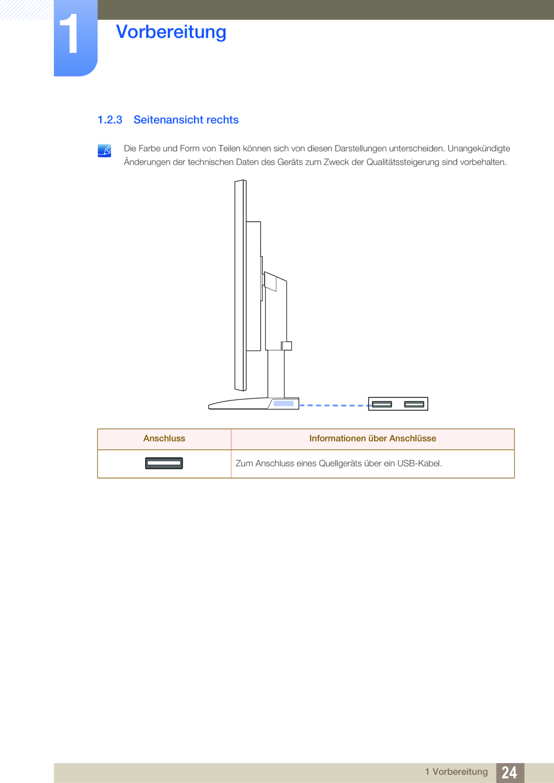 Samsung LS22C45UFS/EN, LS24C45UFS/EN manual Seitenansicht rechts 