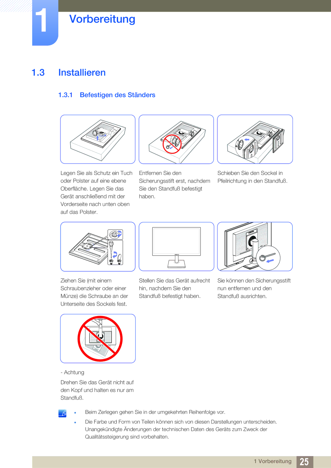 Samsung LS24C45UFS/EN, LS22C45UFS/EN manual Installieren, Befestigen des Ständers 