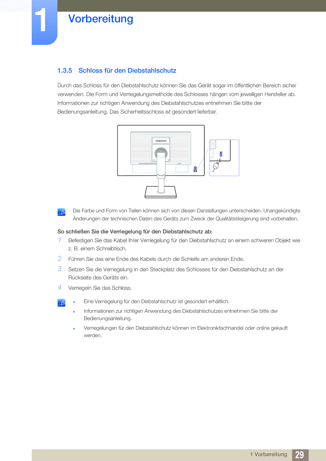 Samsung LS24C45UFS/EN, LS22C45UFS/EN manual Schloss für den Diebstahlschutz 