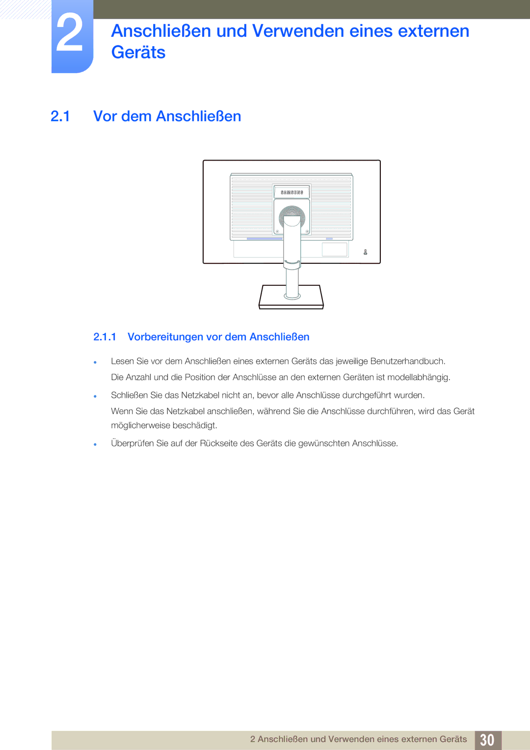 Samsung LS22C45UFS/EN, LS24C45UFS/EN manual AnschließenGeräts und Verwenden eines externen, Vor dem Anschließen 