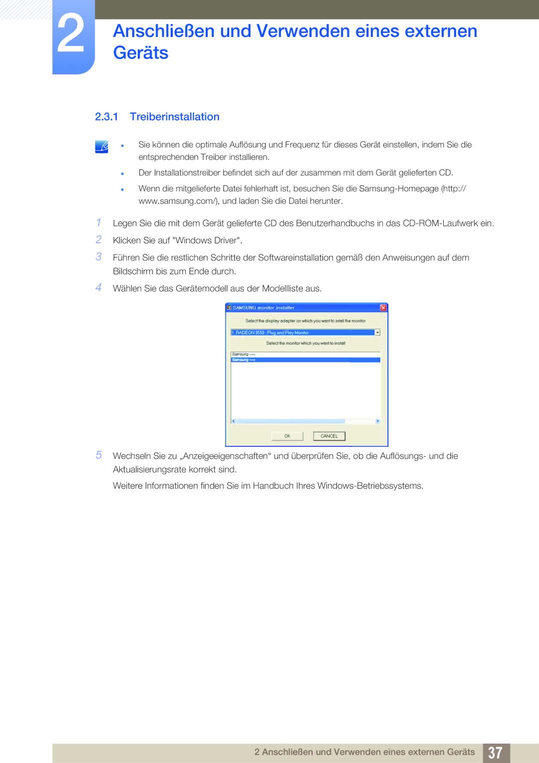 Samsung LS24C45UFS/EN, LS22C45UFS/EN manual Treiberinstallation 