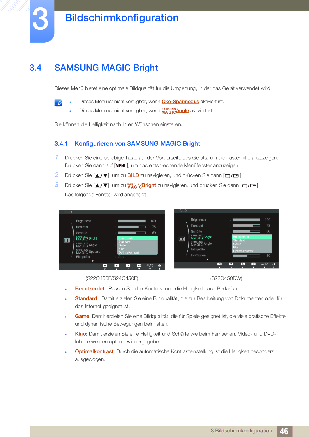 Samsung LS22C45UFS/EN, LS24C45UFS/EN manual Konfigurieren von Samsung Magic Bright 