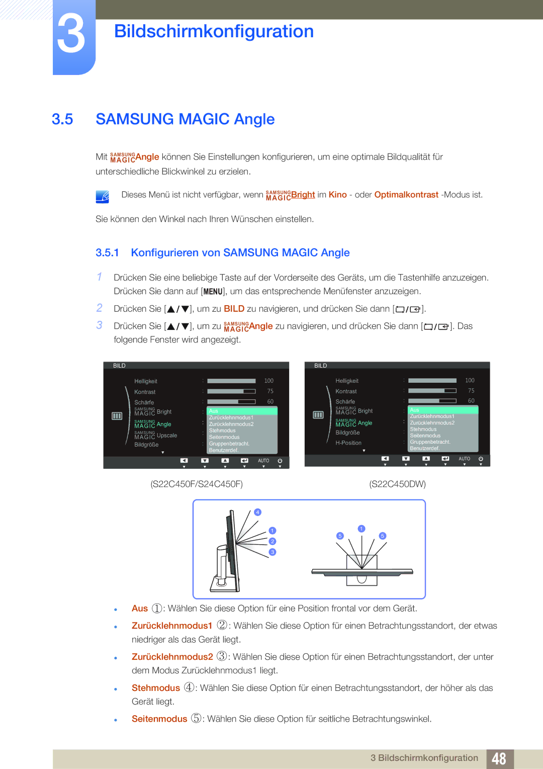 Samsung LS22C45UFS/EN, LS24C45UFS/EN manual Konfigurieren von Samsung Magic Angle 