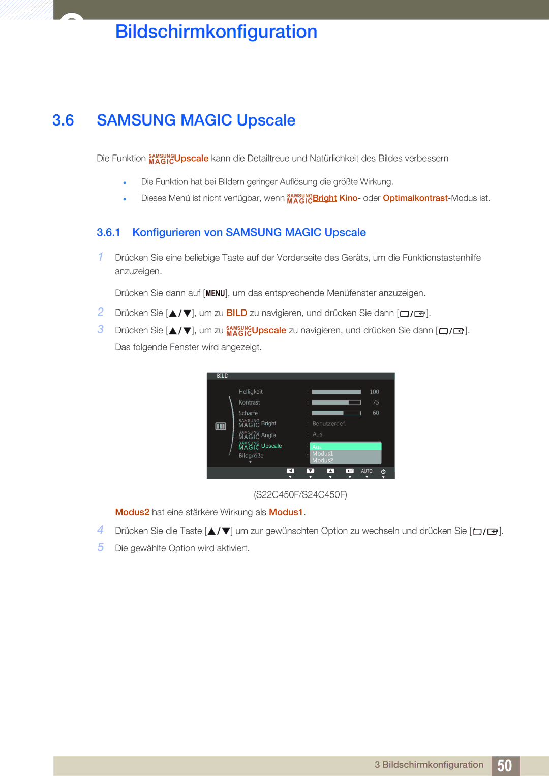 Samsung LS22C45UFS/EN, LS24C45UFS/EN manual Konfigurieren von Samsung Magic Upscale 