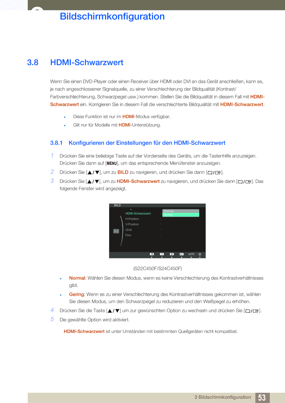 Samsung LS24C45UFS/EN, LS22C45UFS/EN manual Konfigurieren der Einstellungen für den HDMI-Schwarzwert 