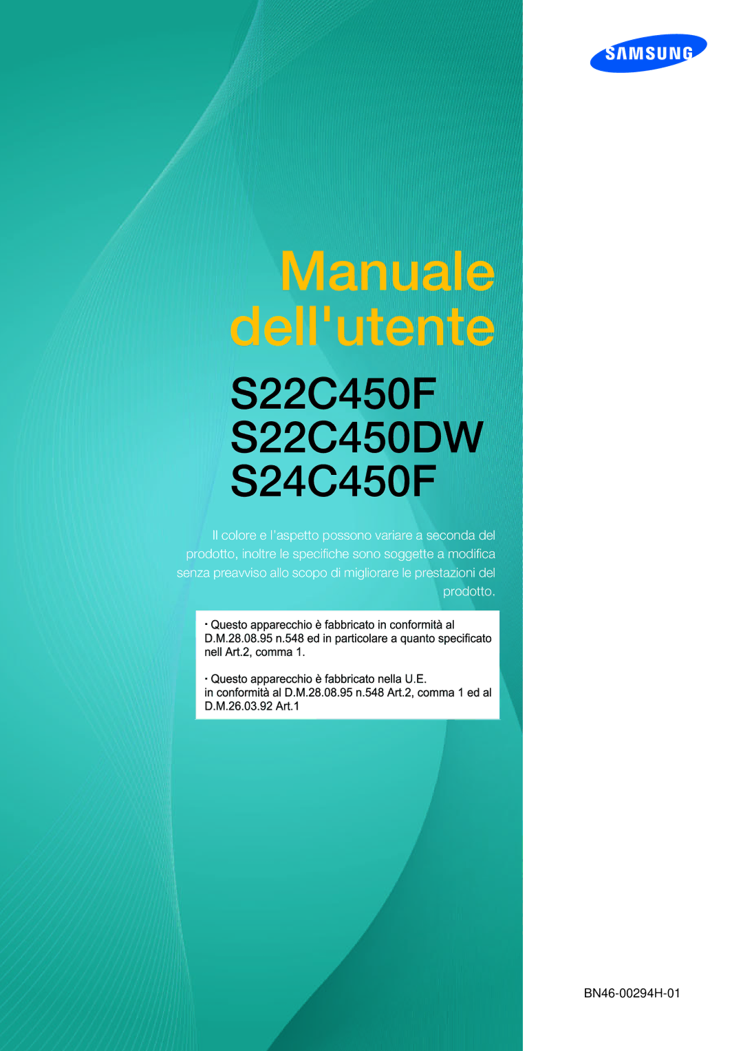 Samsung LS24C45UFS/EN, LS22C45UFS/EN, LS22C45UDW/EN manual S22C450F S22C450DW S24C450F 