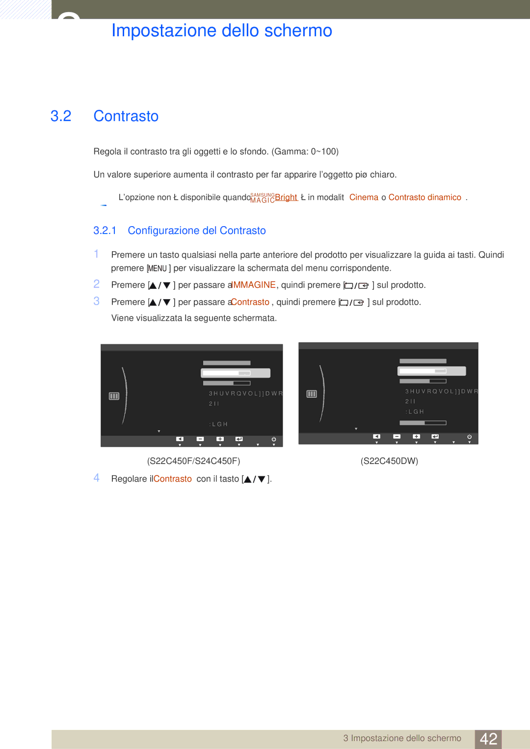 Samsung LS22C45UFS/EN, LS24C45UFS/EN manual Configurazione del Contrasto 