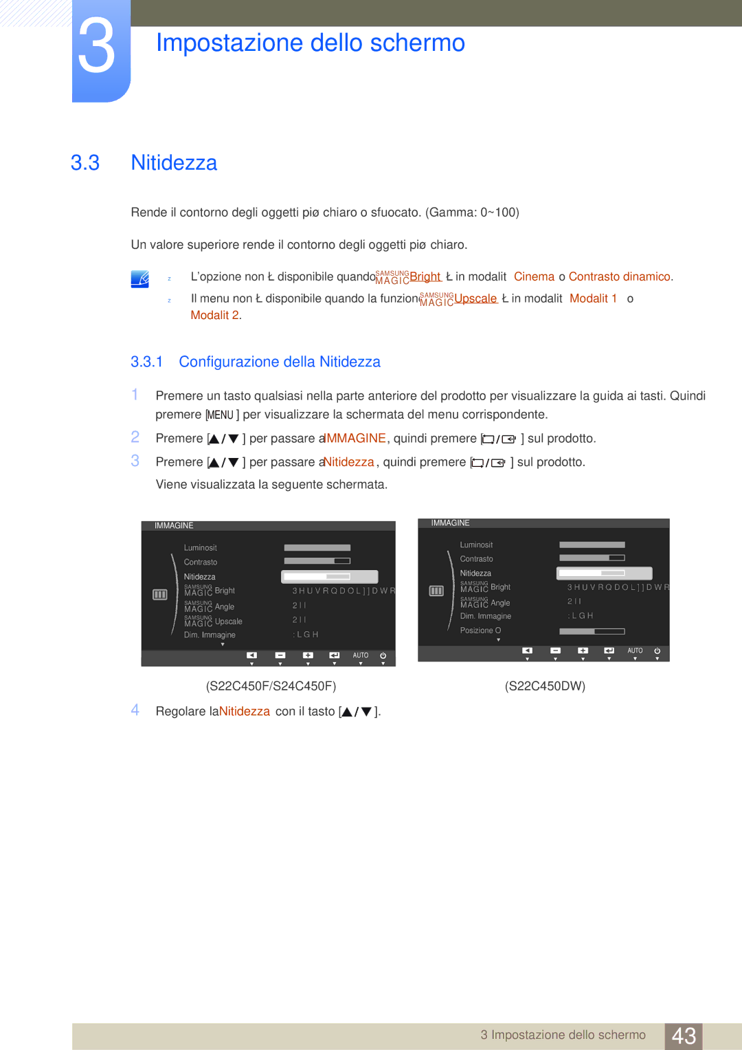 Samsung LS24C45UFS/EN, LS22C45UFS/EN manual Configurazione della Nitidezza 