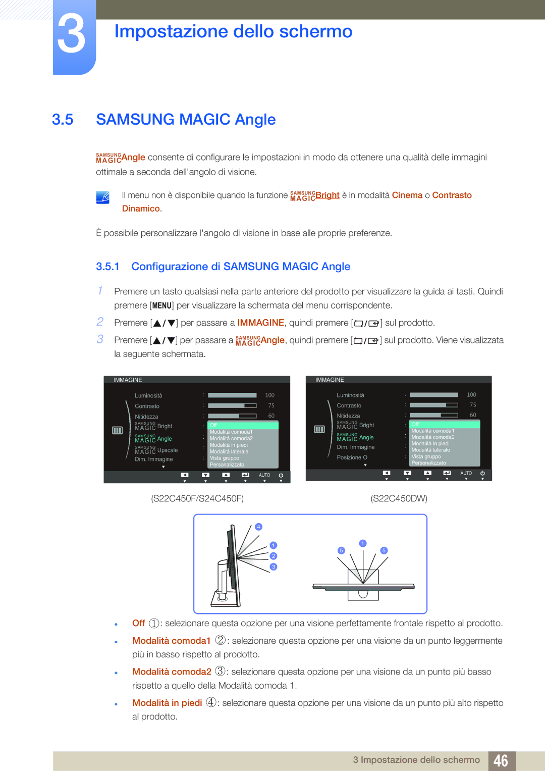 Samsung LS22C45UFS/EN, LS24C45UFS/EN manual Configurazione di Samsung Magic Angle 