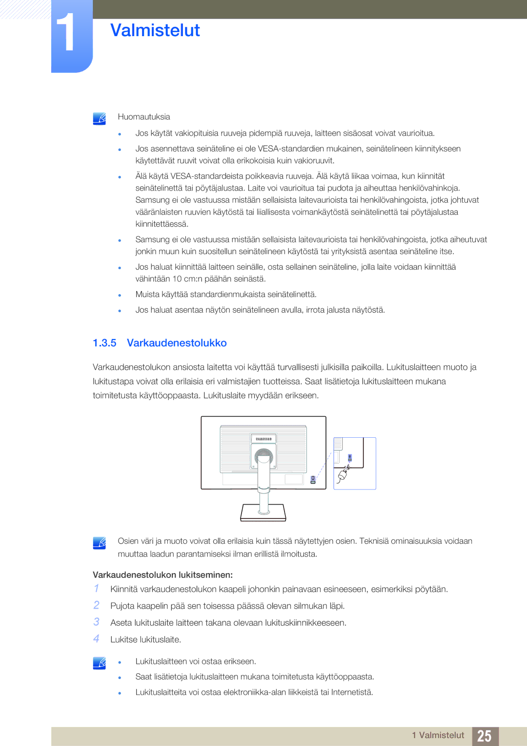 Samsung LS22C45KBWV/EN, LS22C45XMWV/EN, LS23C45KMS/EN, LS22C45KMWV/EN, LS19C45KMR/EN, LS19C45KBR/EN manual Varkaudenestolukko 