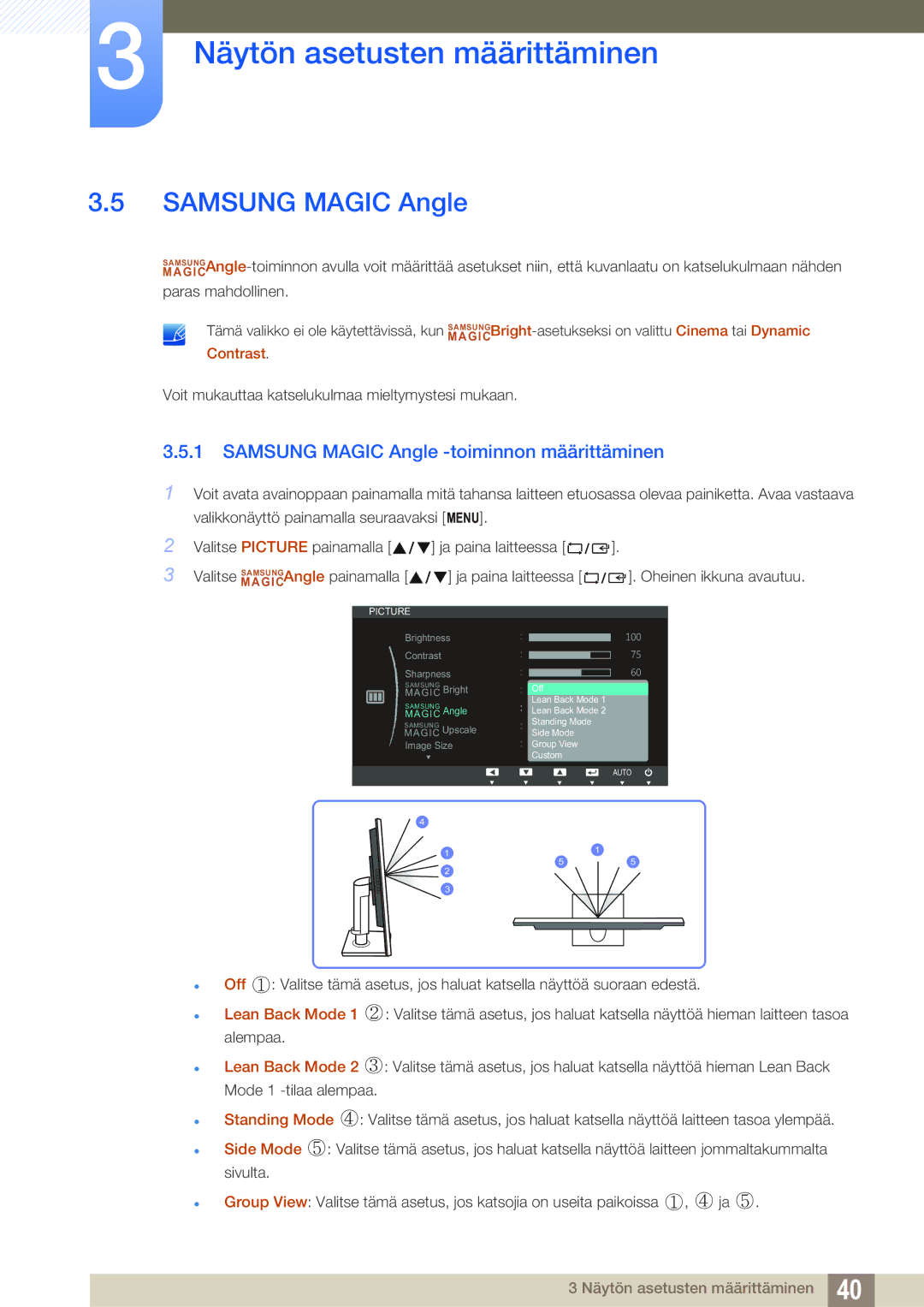 Samsung LS27C45KBSU/EN, LS22C45XMWV/EN, LS23C45KMS/EN, LS22C45KMWV/EN manual Samsung Magic Angle -toiminnon määrittäminen 