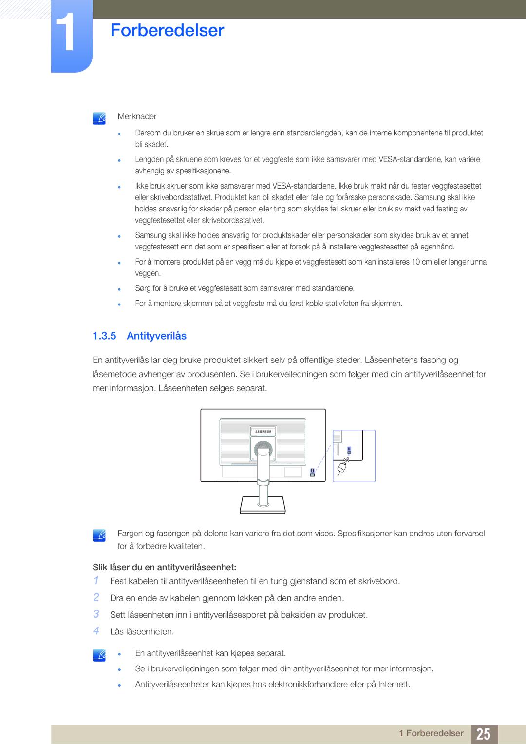 Samsung LS22C45KBWV/EN, LS22C45XMWV/EN, LS23C45KMS/EN, LS22C45KMWV/EN, LS19C45KMR/EN, LS19C45KBR/EN manual Antityverilås 