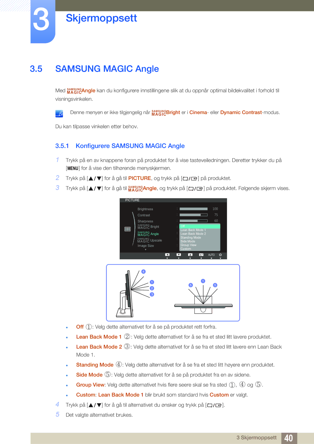 Samsung LS27C45KBSU/EN, LS22C45XMWV/EN, LS23C45KMS/EN, LS22C45KMWV/EN, LS19C45KMR/EN manual Konfigurere Samsung Magic Angle 