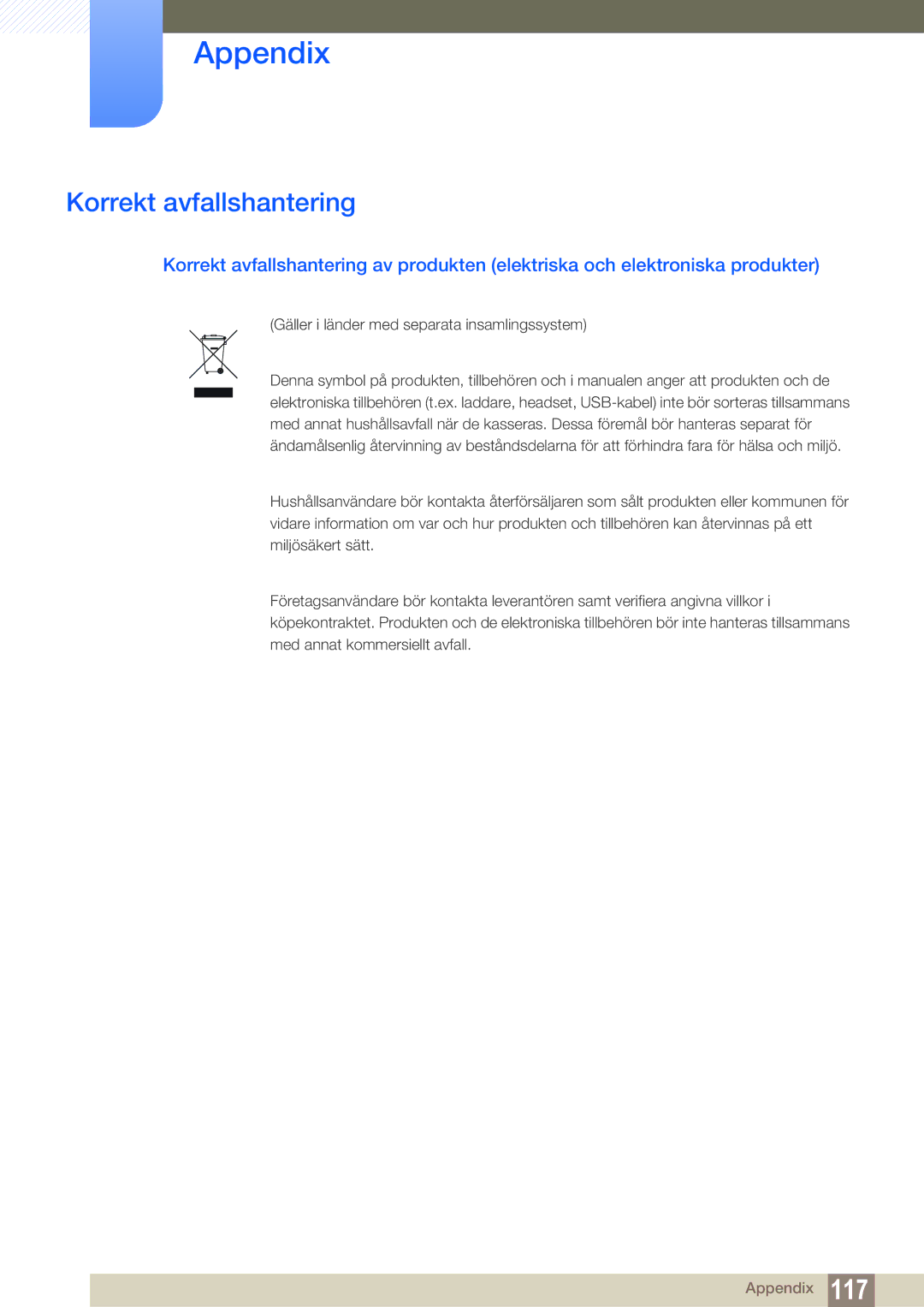 Samsung LS24C45KMWV/EN, LS22C45XMWV/EN manual Korrekt avfallshantering, Gäller i länder med separata insamlingssystem 