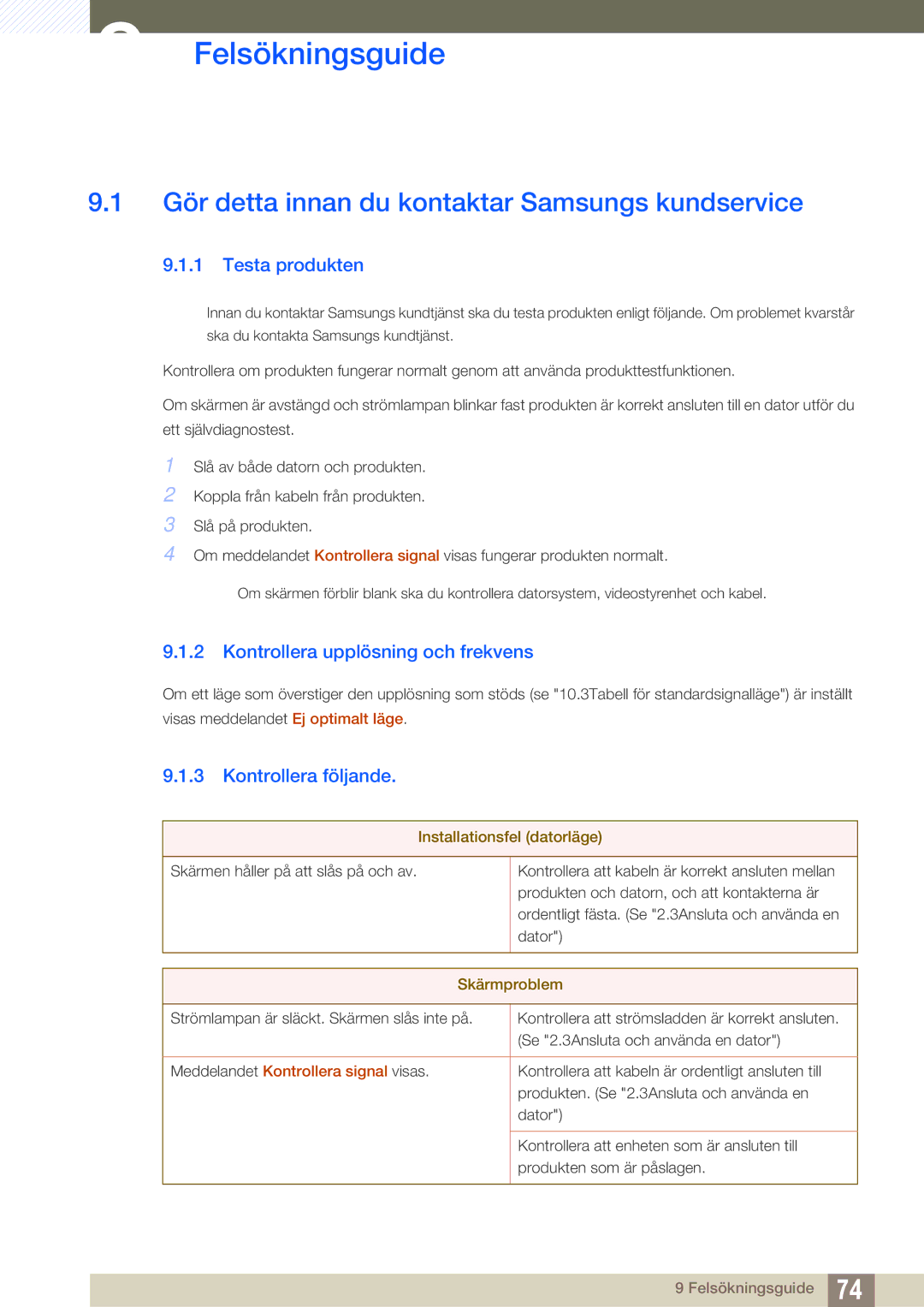 Samsung LS19C45KBR/EN, LS22C45XMWV/EN Felsökningsguide, Gör detta innan du kontaktar Samsungs kundservice, Testa produkten 