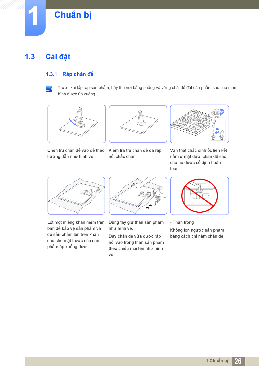 Samsung LS22C550HSMXV manual Cài đặt, 1 Ráp chân đế 