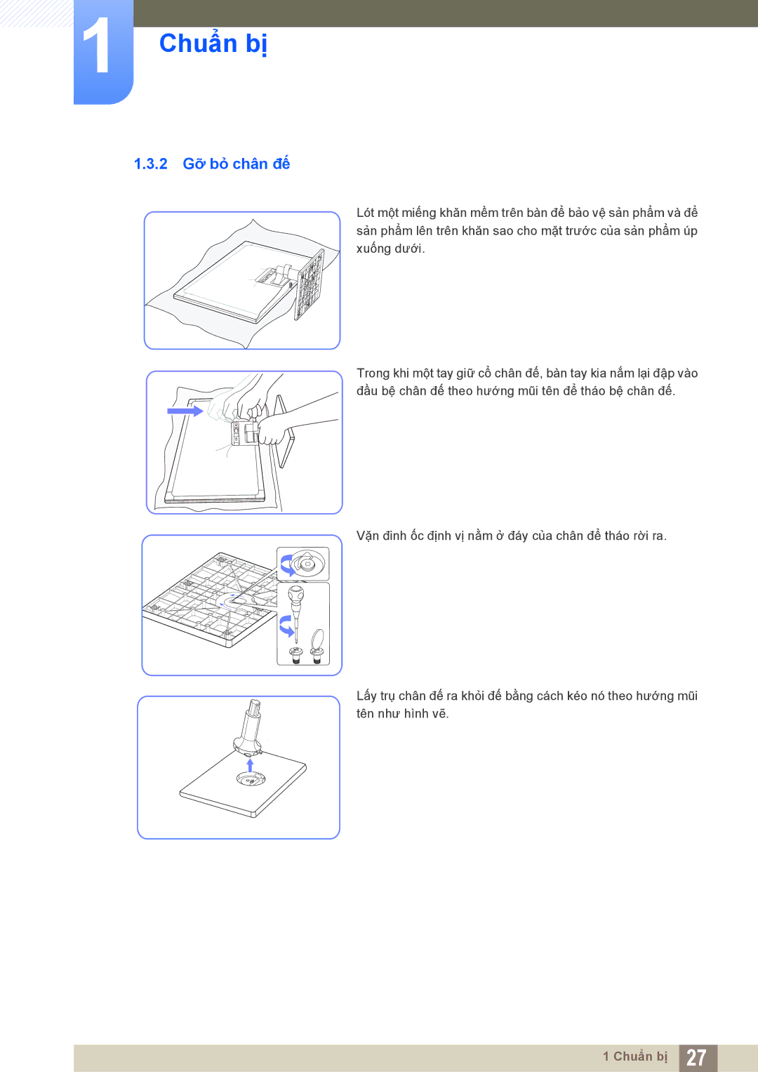 Samsung LS22C550HSMXV manual 2 Gỡ bỏ chân đế 